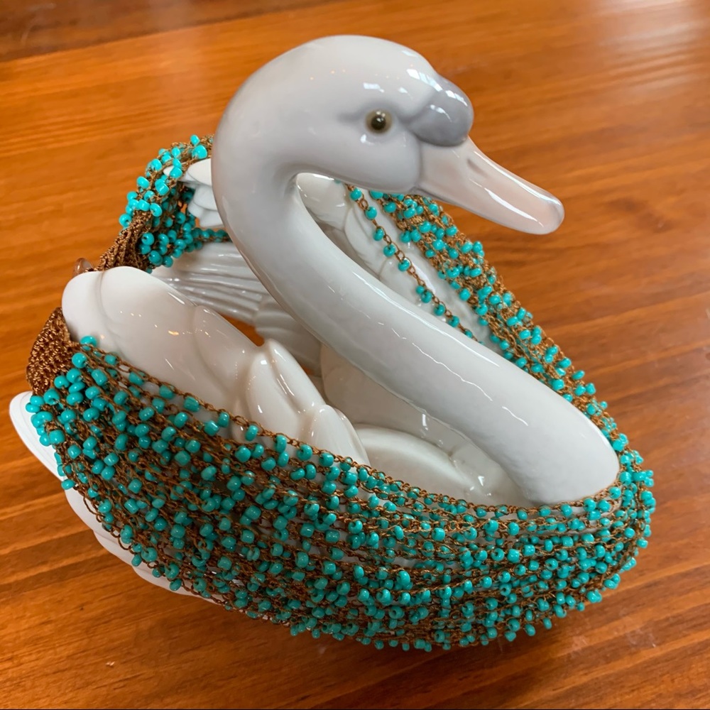 Teal Multistrand Beaded Necklace with Button